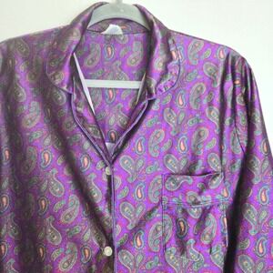 Vtg Private Moments New York Long Sleeve Paisley Satin PJ Top, Purple, Large